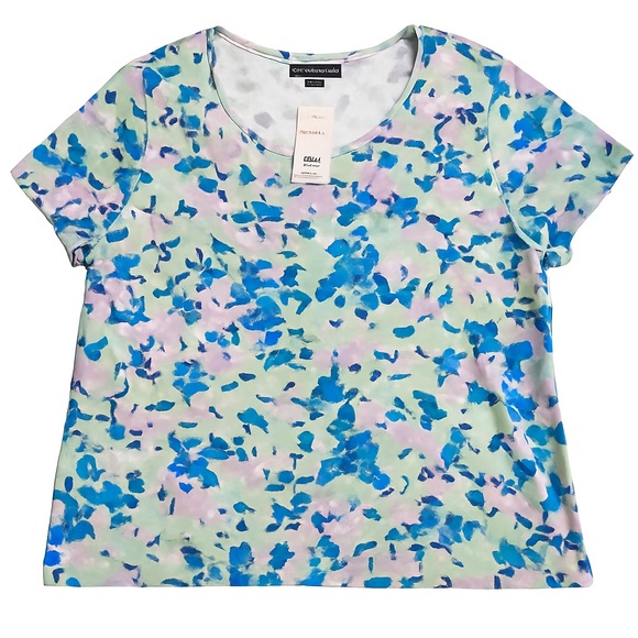 NWT Karen Scott Floral Top 2X Mint Blue Short Sleeve Tee - Picture 1 of 10